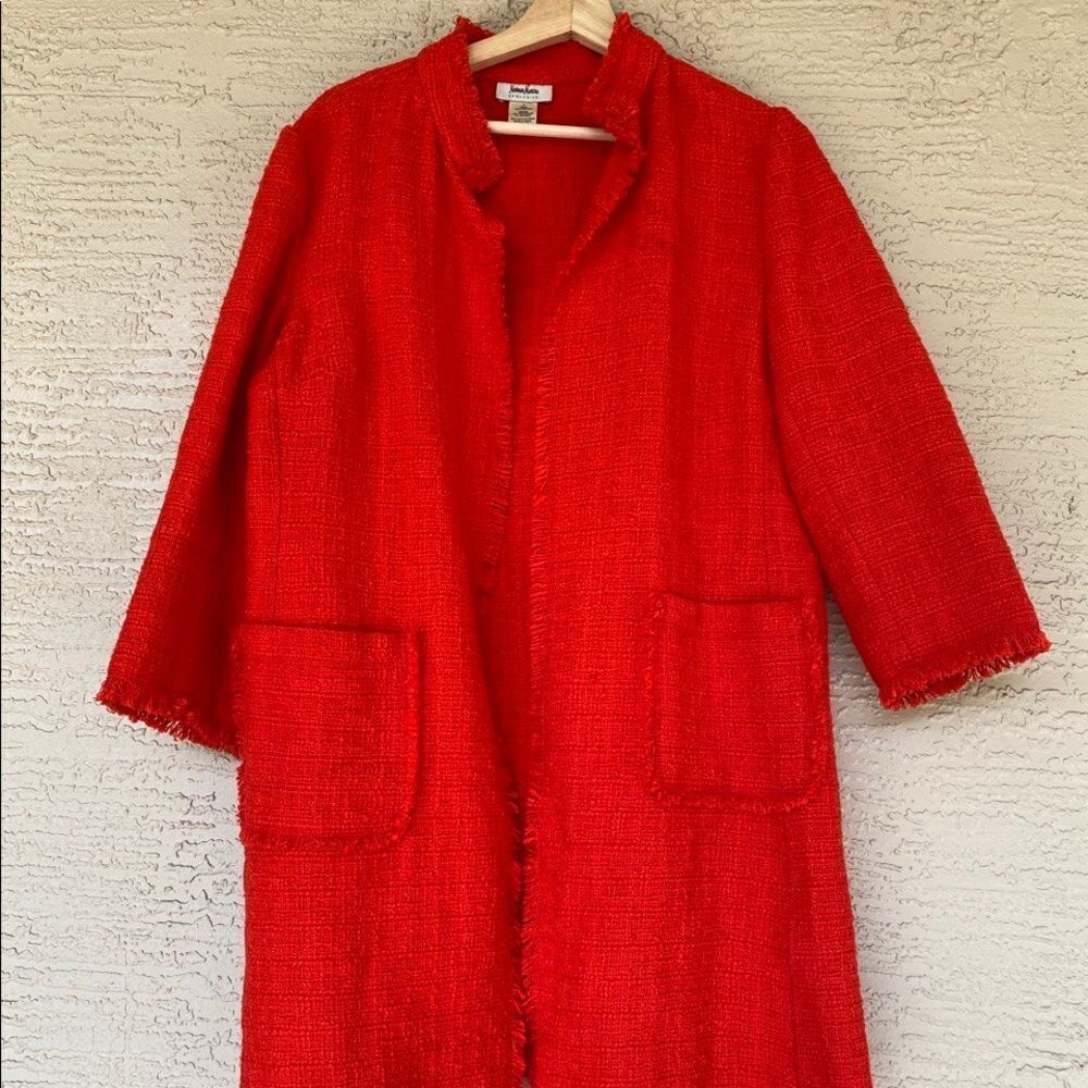 Neiman Marcus Trendy Coat Open Front 100% Cotton Two Pockets